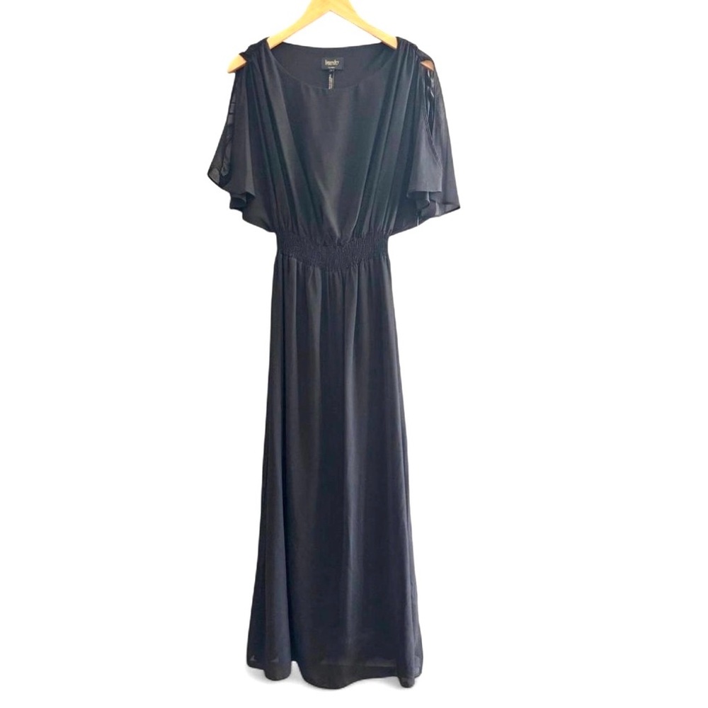Laundry Maxi Dress Sz 6 Black Flowy Scoop Neck Flutter Sleeve Elastic Waist NWT